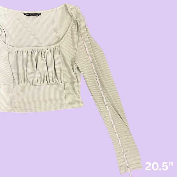 🌿 Shein Sage Green Ribbed Long Sleeve Crop Top (XS) - Picture 3 of 7